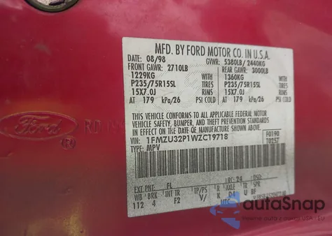 1998 Ford Explorer Eddie Bauer/Limited/Xlt from USA, damaged, VIN 1FMZU32P1WZC19718